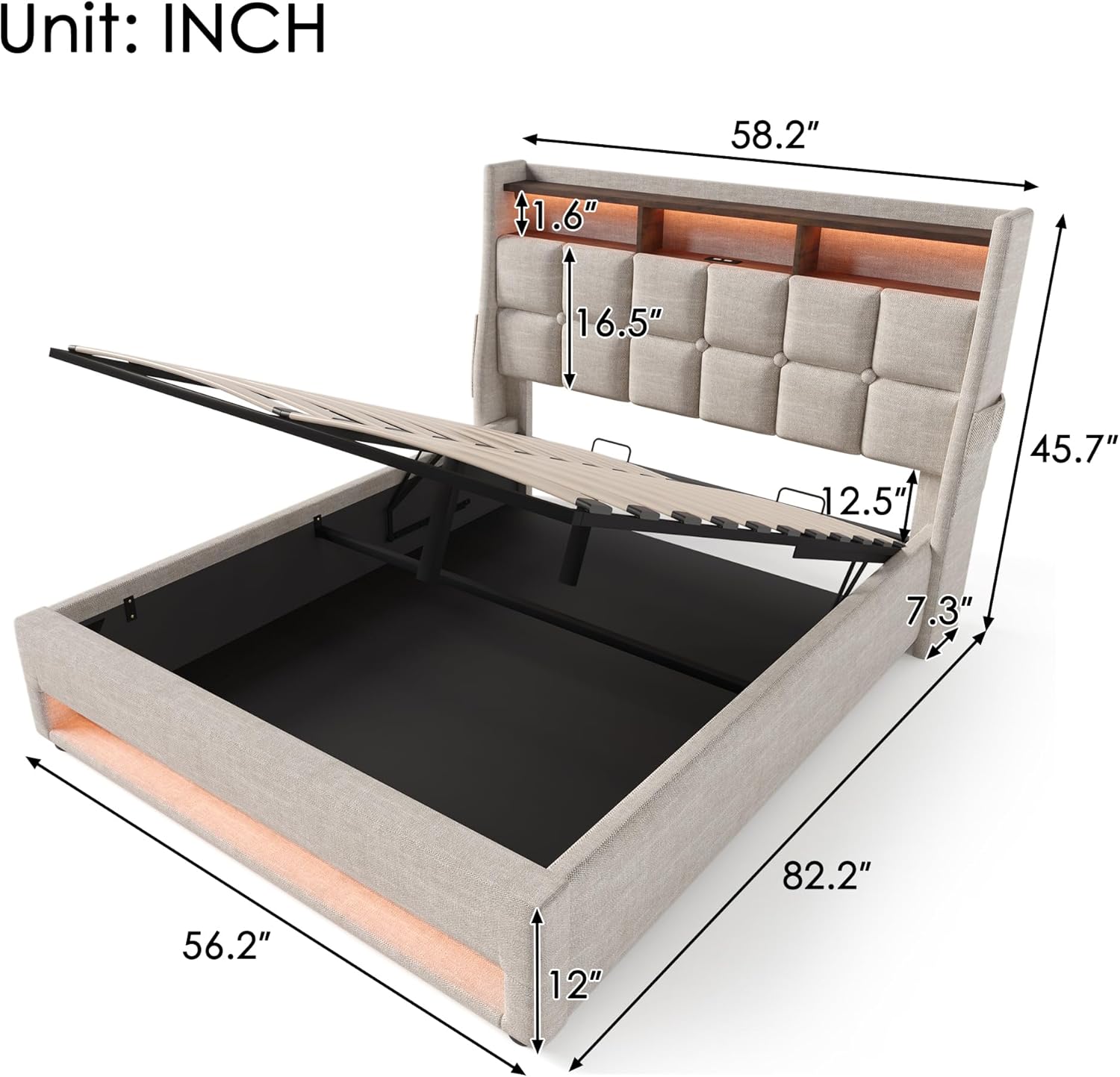SOFTSEA Modern LED Upholstered Platform Bed with Hydraulic Storage System,Full Size Storage Bed Frame for Adult,Kids,Space Saving/Large Storage Space/USB Port/LED Lights/No Box Spring Needed
