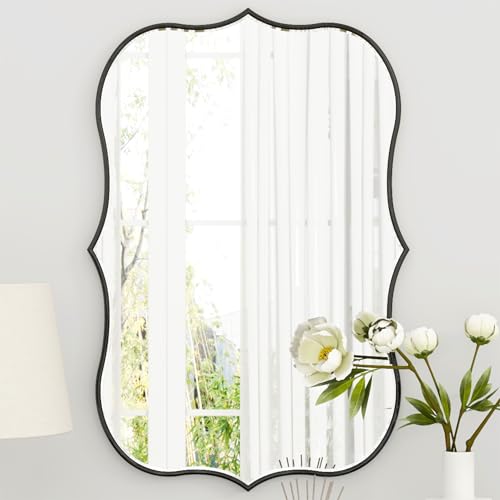 SHYFOY Asymmetrical Mirrors for Wall Decor, Black Irregular Decorative Wall Mirror for Living Room Decor, Curves Wood Frame 24