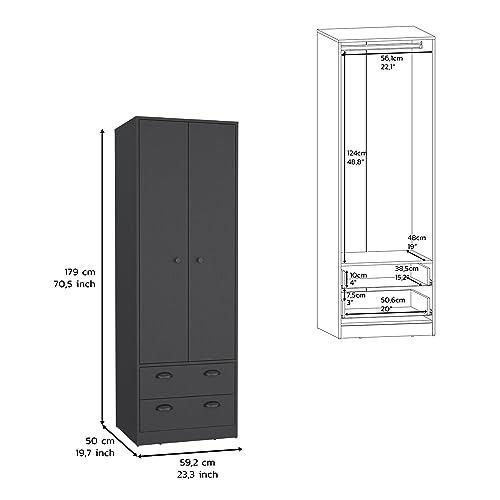 Black Wardrobe, Wardrobe in Large Capacity, Black Wardrobe with Two Drawers, Particle Board Wardrobe