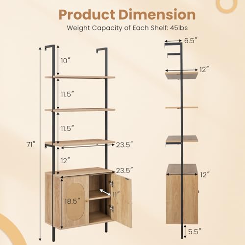 6-Tier Ladder Bookshelf with Cabinet, 71