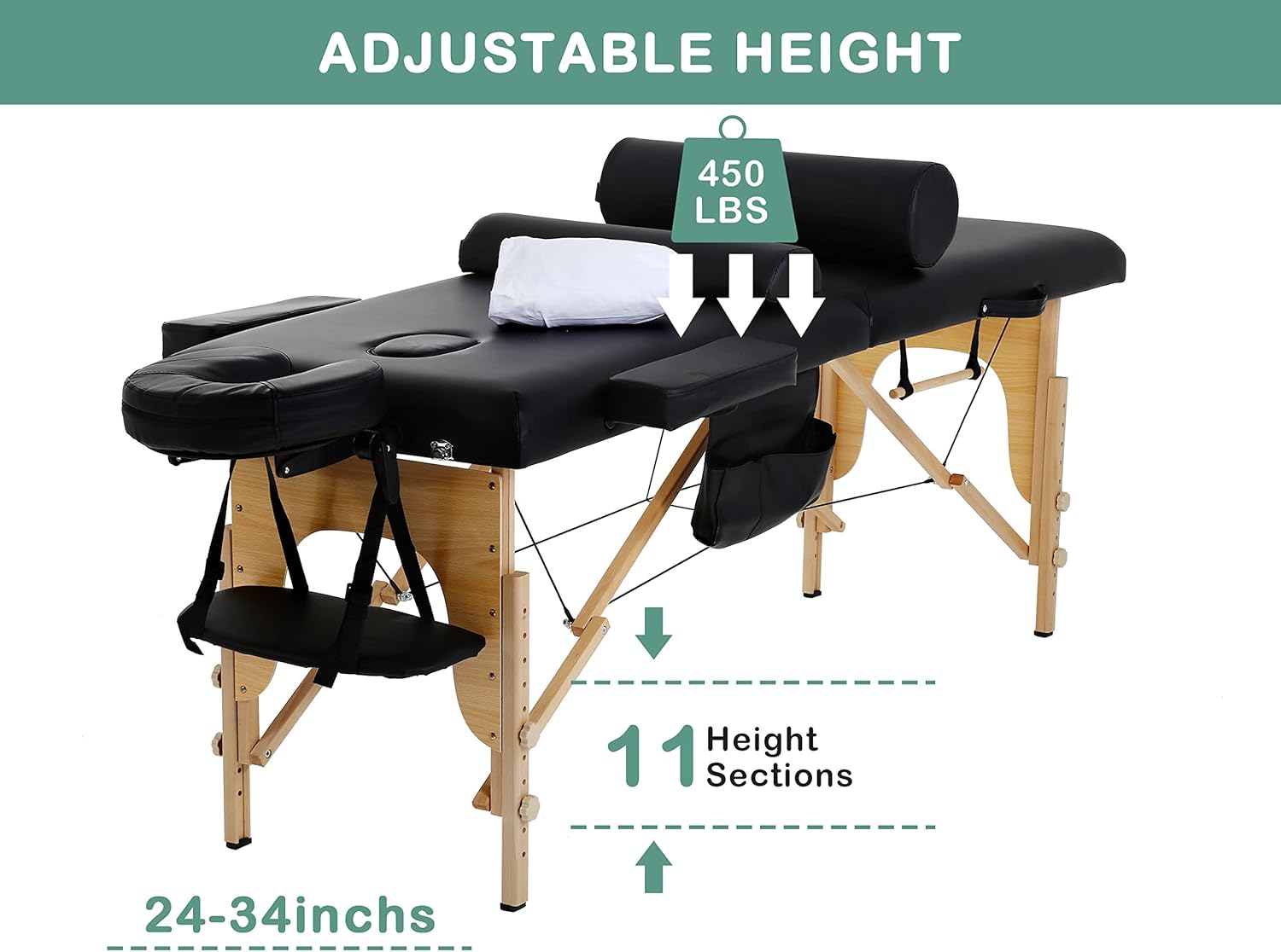 Massage Tables Portable Lash Bed 73 inch Tattoo Table, Height Adjustable Portable Spa Bed, 2 Folding Chiropractic Table w/Carry Case/Face Cradle/Hand Pallet/Towel Hanger/Oil Pouch/Sheet/2 Bolster