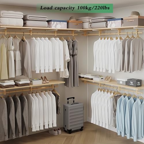 Solid Wooden Clothes Rack with Top Shelf, Wall Mounted Garment Rack, Closet System, Walk In Closet Organizer with Multi-Purpose Clothing Hanging Rod, for Open Cloakroom, Bedroom Closet Storage(100cm/3