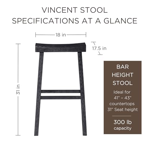 Maven Lane Vincent 31 Inch Tall Bar Height Backless Rectangular Saddle Barstool in Antiqued Brown Finish with Rustic Wood Top Seat, Set of 3