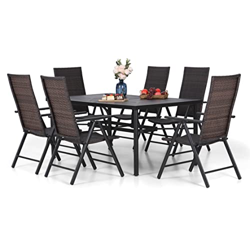 PHI VILLA 5 Piece Outdoor Patio Dining Table and Chairs Set, 1 Square Wood-like Top Patio Dining Table and 4 Folding Patio Wicker Chairs(1.57