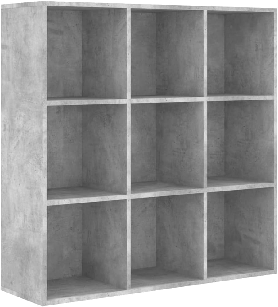 vidaXL Bookcase, Book Cabinet Open Shelf Bookcase, Wall Bookshelf for Office Living Room, Shelving Unit, Scandinavian, Concrete Gray Engineered Wood