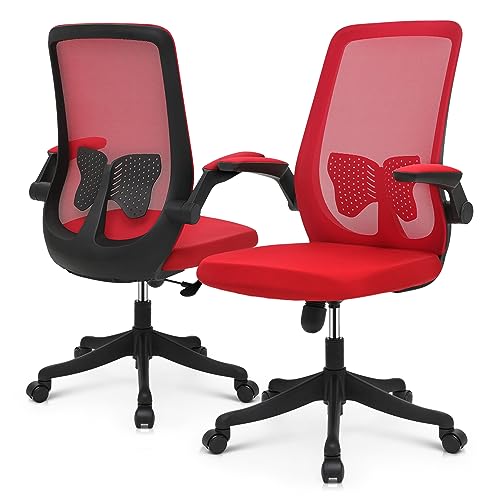 MoNiBloom Office Chair Work Chair Ergonomic Desk Chair Lumbar Support, Breathable Mesh Chair with Flip-up Arms Home Office Study Chair, Executive Office Task Chair 250 LBS Capacity, 2 Pack, Red