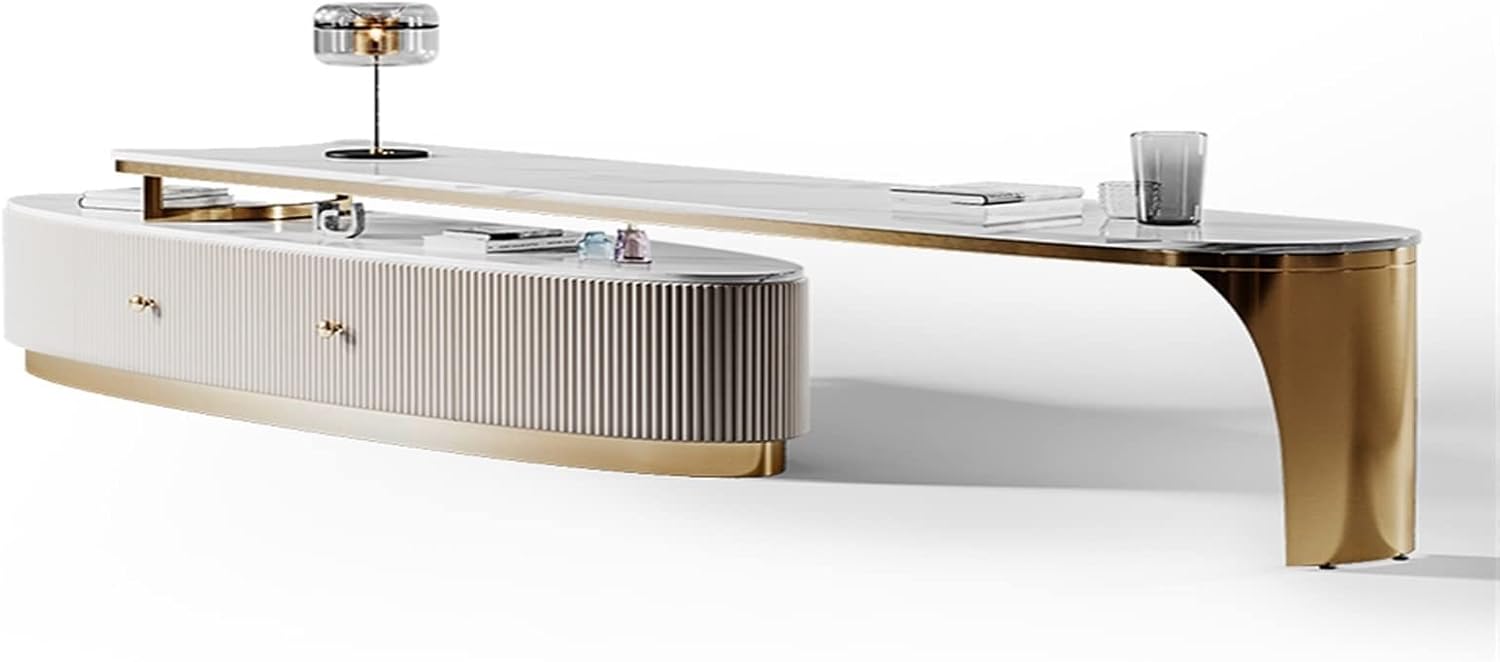 Tv Cabinet Luxury Rock Panel TV Cabinet Tea Table Combination High End Storage Minimalist Retractable TV Cabinet