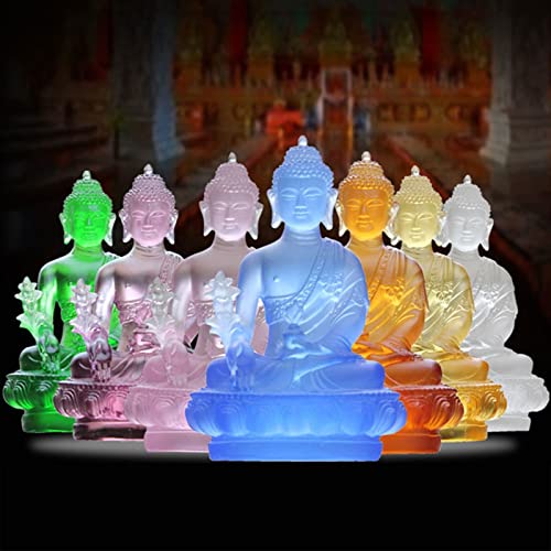 Feng Shui Table Statue Zen Buddha Home Furnishing Temple Porch Consecration Ancient Glass Buddha Sculpture Desktop Decoration Buddha Decoration (Color : Purple)