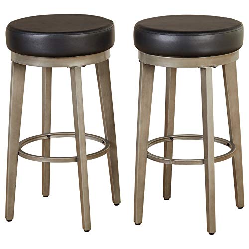 Target Marketing Systems Linden Swivel Bar Stools Set of 2, Faux Leather Upholstered Barstool Chairs with Metal Base & Footrest for Kitchen Island, Counter, Bar or Cafe, 24-inch, Black