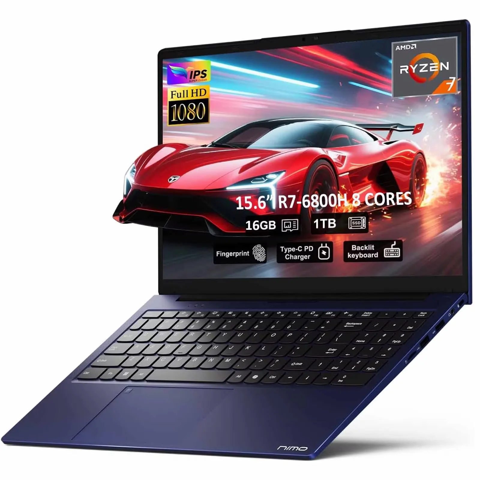 15.6" IPS FHD-Gaming-Laptop, 8 Cores AMD Ryzen 7 6800H 16GB DDR5 RAM 1TB SSD (Beat i7-12700H, Up to 4.7GHz) AMD Radeon 680M GPU-Computer with 100W GaN Type-C Backlit Keyboard Fingerprint