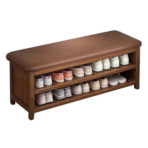 Hallway Bench for Entryway, Bamboo Shoe Rack Bench with Shoe Storage and Seating, Narrow Entryway Bench with Drawers, 100×29×46cm