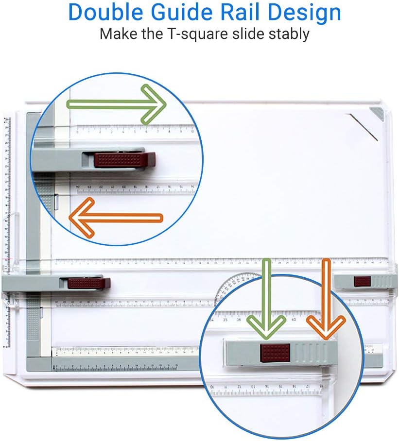 Metric Portable Drafting Table, Drawing Board Drafting Tools Set A3 Adjustable Drawing Board Kit with Ruler Protractor Paper Locater, Multi-Function for Architecture Artist Students Beginners