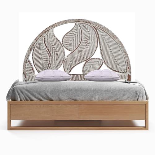 Engineered Wood Headboard White Wash Hand Carved Headboard Bed Head Wall Mount Headboard Home Decor (King- 72x48x1 -inches)