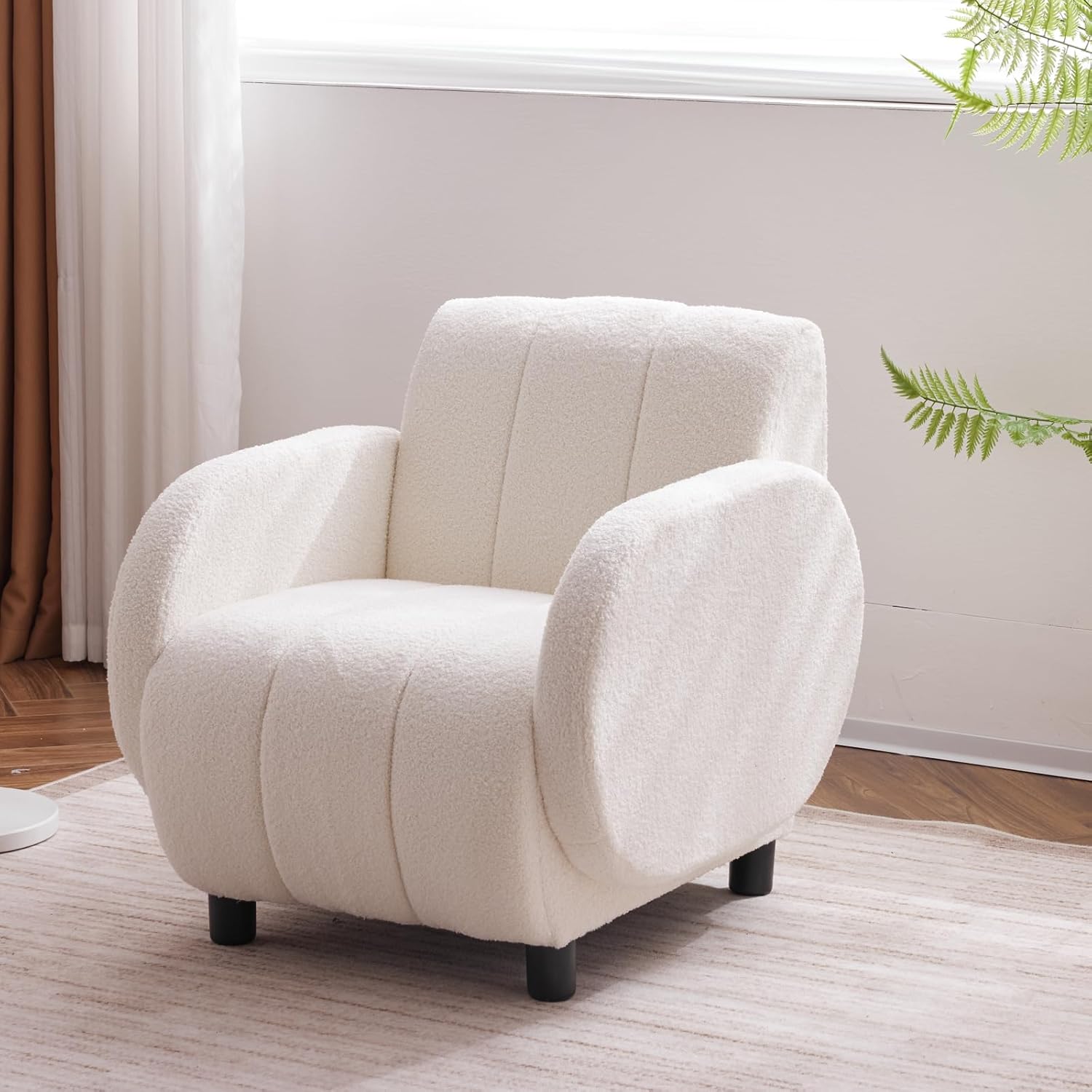 roomfitters Modern Fabric Upholstered Armchair | Teddy Velvet Reading Chair, Single Sofa for Living Room, Bedroom, Office Lounge Club Chair