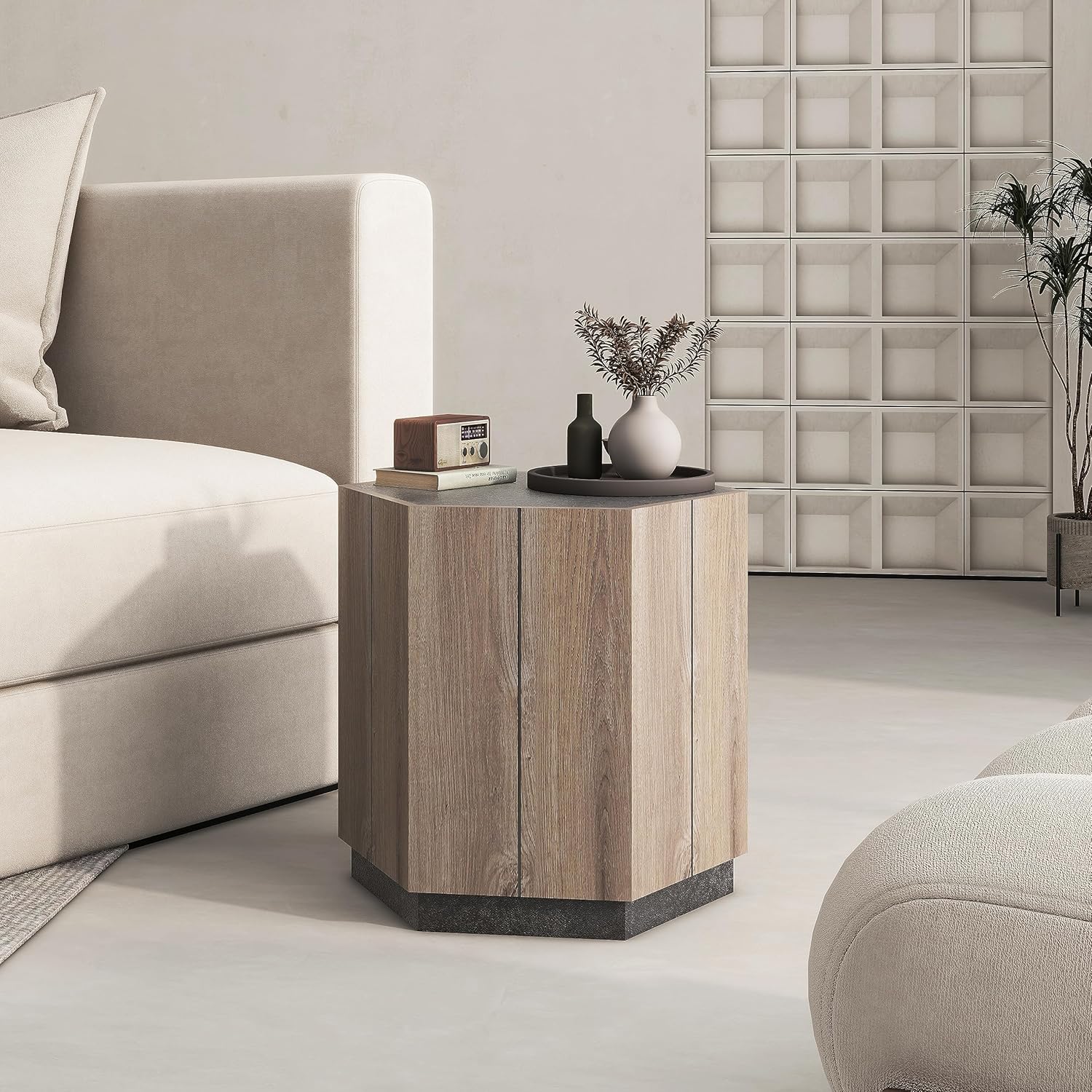 Hexagon Rustic Coffee Table Side Table Wooden Sofa Table Living Room Corner Table Bedroom Nightstand with Drawer for Living Room Bedroom Office Reception Area