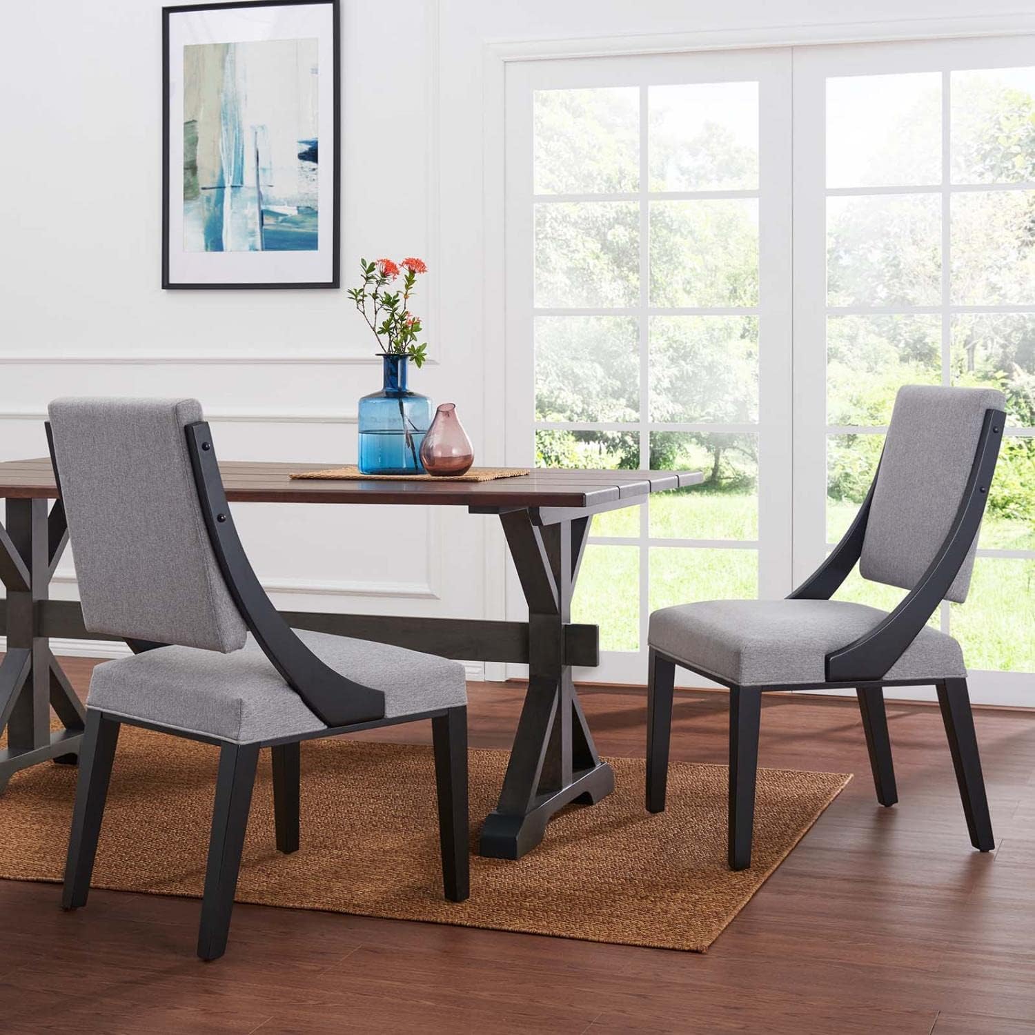 Modway Cambridge Solid Wood and Fabric Dining Chairs in Light Gray (Set of 2)