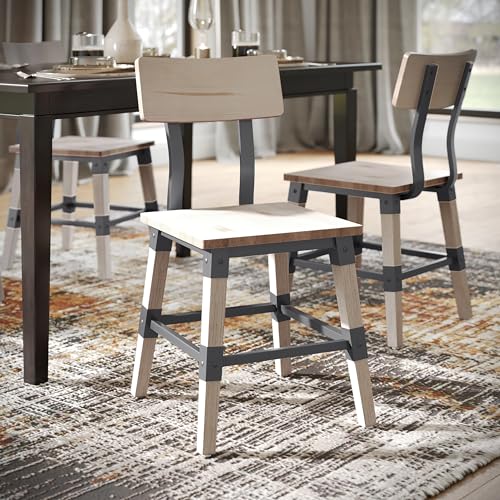Merrick Lane Brescia Dining Chair with Solid Beechwood Seat, Back, and Frame, Sturdy Metal Support in Antique White - Set of 4