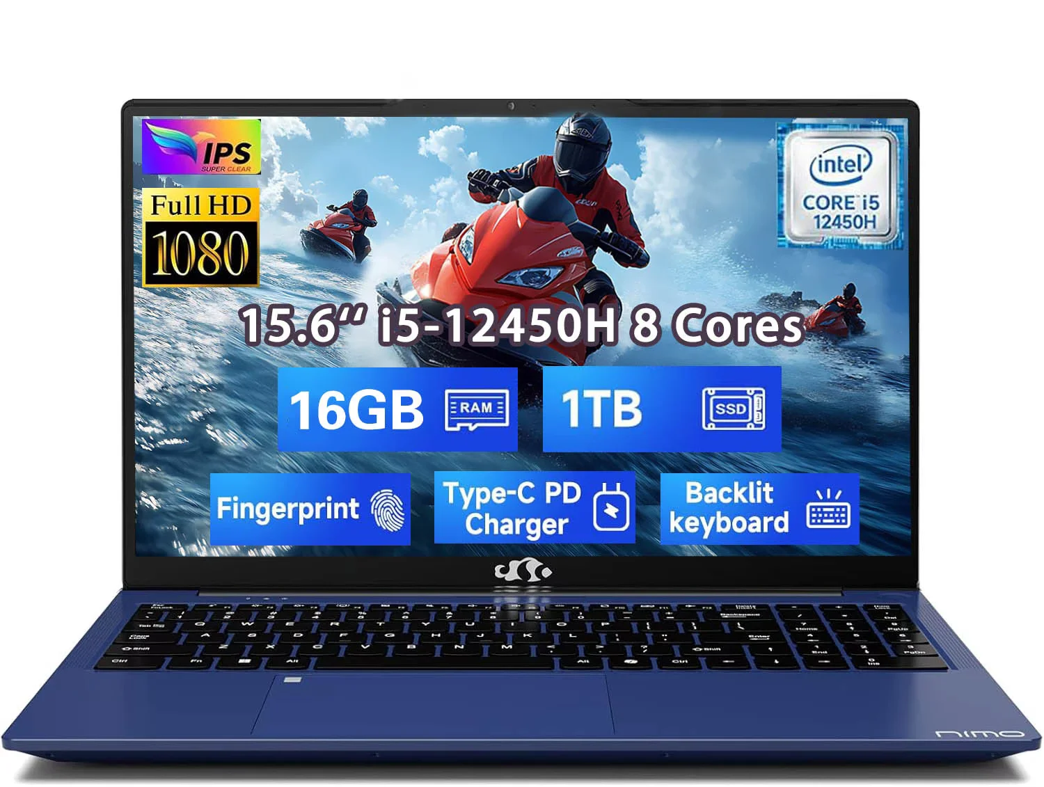 15.6" FHD New Business Laptop Computer 8 Cores Intel i5-12450H 16GB RAM 1TB SSD (Beat i7-11800H, Up to 4.4GHz) Backlit Keyboard Computer 100W Type C Fingerprint WiFi 6 Numpad Windows 11 Blue