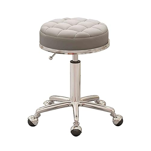 Round Rolling Stool, Beauty Salon Counter Medical Chair,wiht PU Upholstered Chair, Silver Stainless Steel Legs & 5 Claw Swivel Casters Salon Stool, Height 47-64 Cm Adjustable
