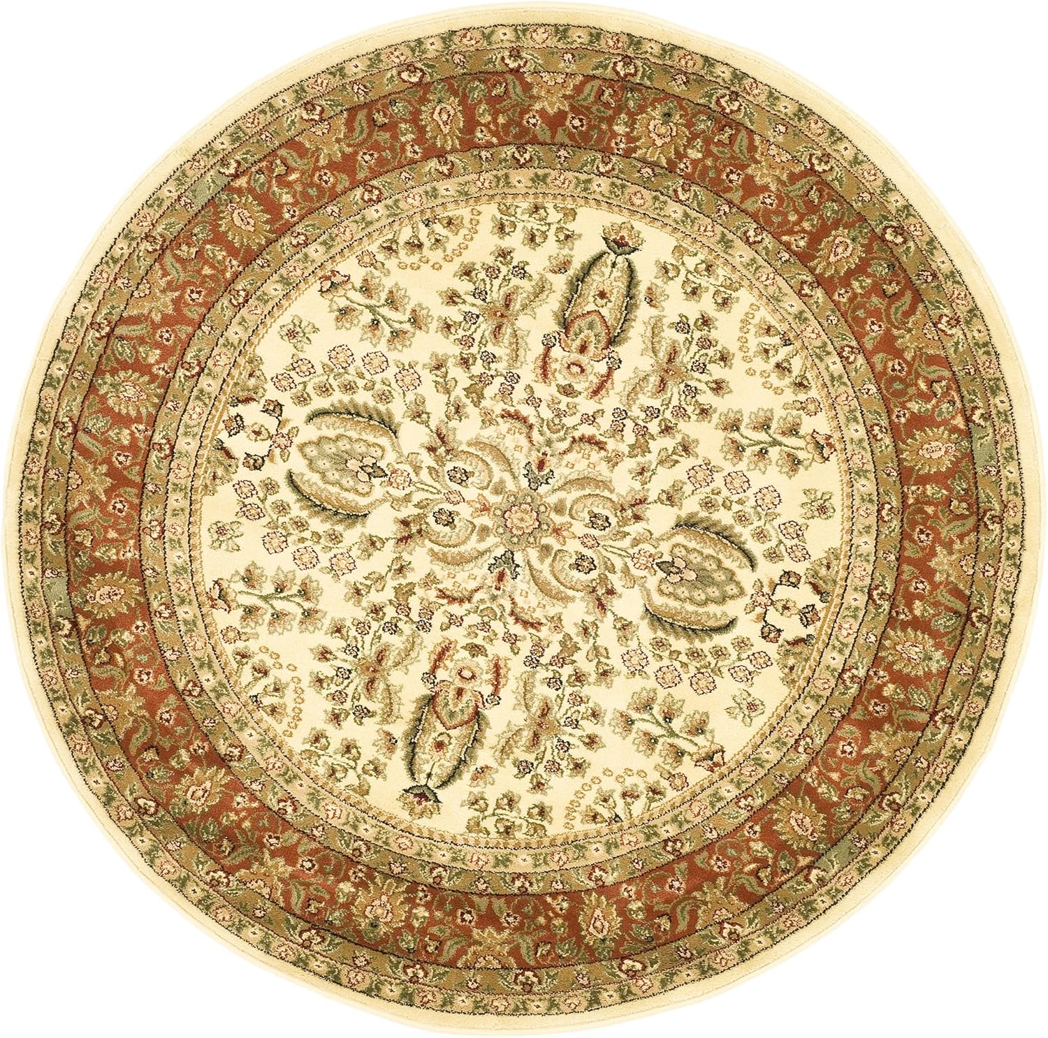 SAFAVIEH Lyndhurst Collection 10' Round Ivory / Rust LNH214R Traditional Oriental Non-Shedding Dining Room Entryway Foyer Living Room Bedroom Area Rug