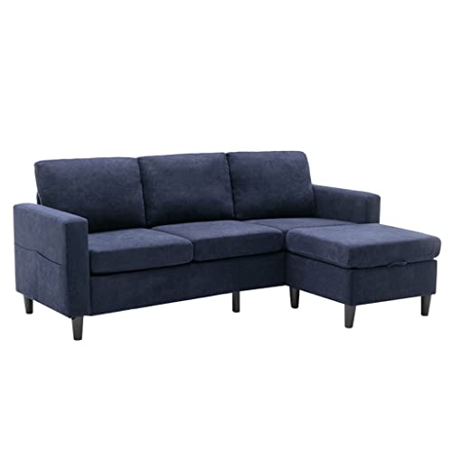 Convertible Sectional Sofa with Two Pillows，Living Room L-Shape 3-Seater Upholstered Couch for Small Space