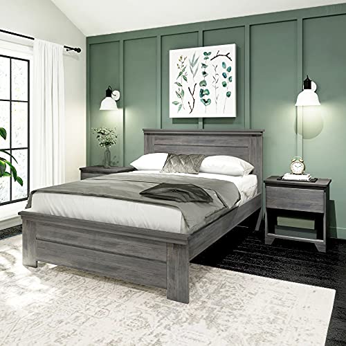 Plank+Beam Rustic Wood Twin Bed Frame, Platform Bed with Headboard, Solid, White Wash