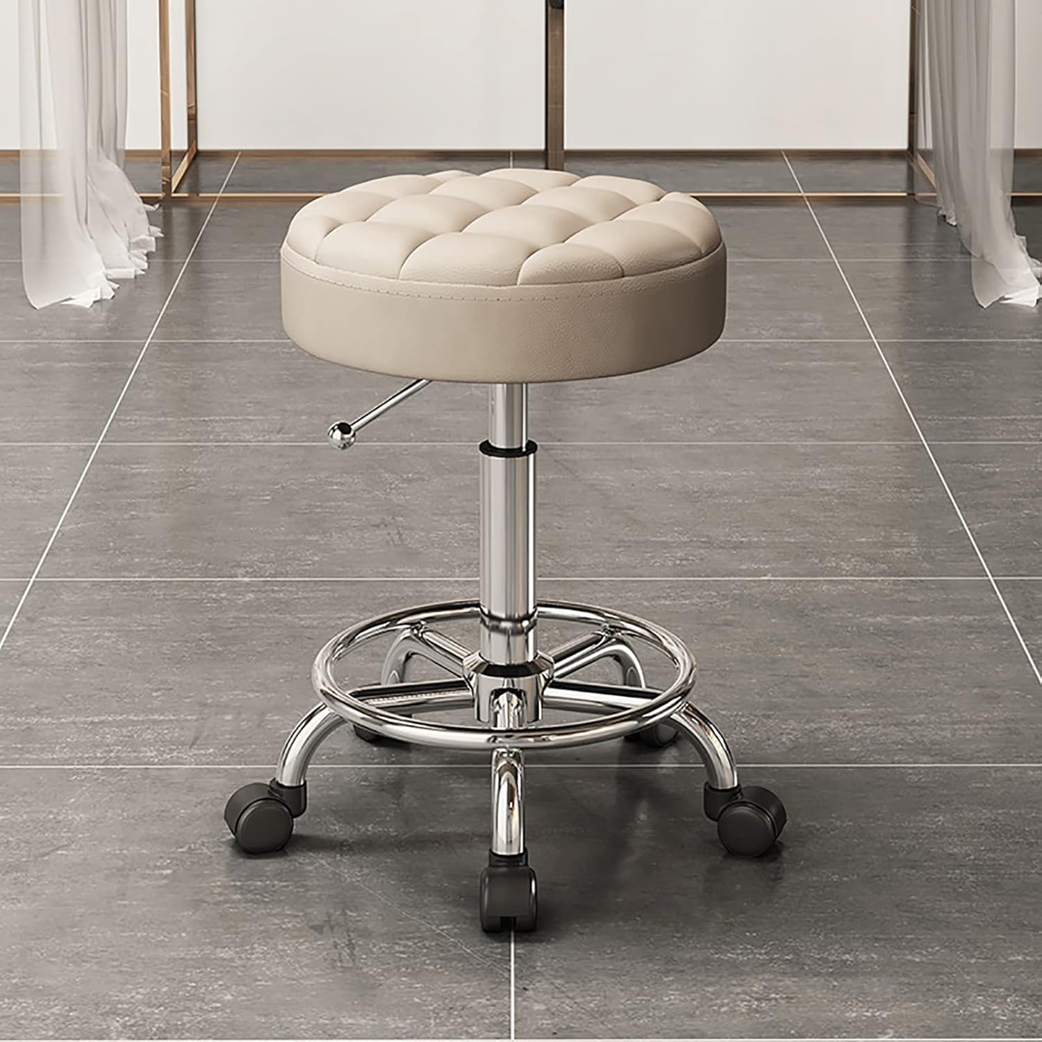 Adjustable Salon Stool with Roller Style Wheels Hydraulic Swivel Rolling Stool Large Seat Heavy Duty for Salon Office Home Use