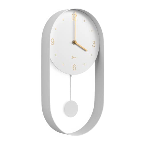 Driini Modern Pendulum Wall Clock - Decorative and Unique Metal Frame, with 8 Inch Face - Contemporary, Minimalist Design, with Silent Battery Operation - includes Both Black and Gold Pendelum