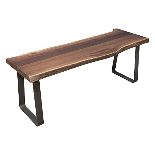 Live Edge Bench, Wooden Bench w/Golden Base, Industrial or Rustic Bench, Unique Table, Bedroom, or Entryway Bench, Live Wood Bench Rustic Home Decor (60” Long, Walnut Wood, Golden Gate Base)