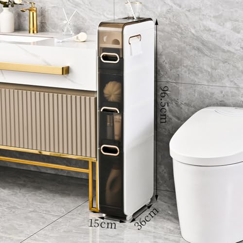 4-Tiers Slim Bathroom Storage Cabinet Narrow Bathroom Floor Storage Cabinet Plastic Drawers Organizer with Tissue Box and Wheels for Small Spaces, Kitchen, Laundry,Living Room Toilet Gap