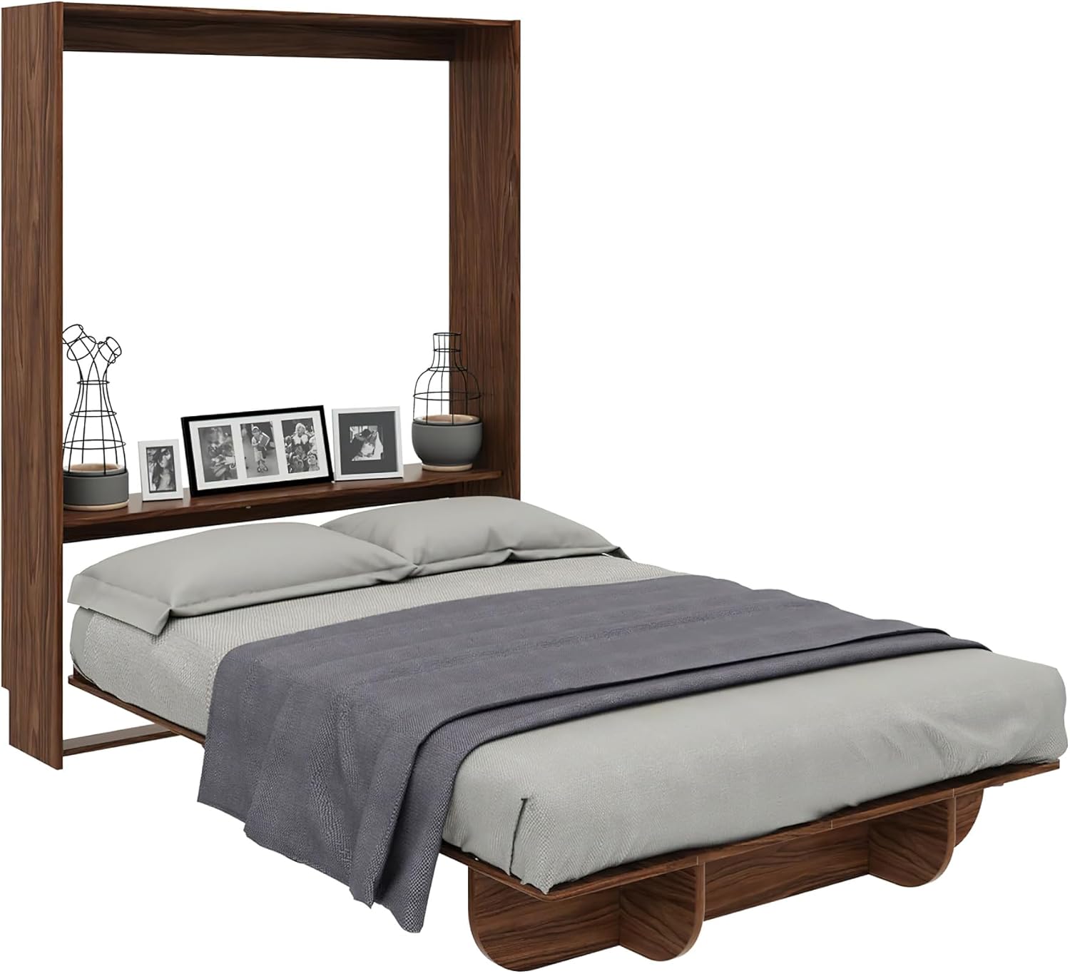 Lori Beds Queen Size Murphy Bed, Vertical Hideaway Wall Bed, Manual Fold, Space Saving Furniture, Folding into Shelves for Multipurpose Guest Room, Home, Office, Queen, Walnut Finish