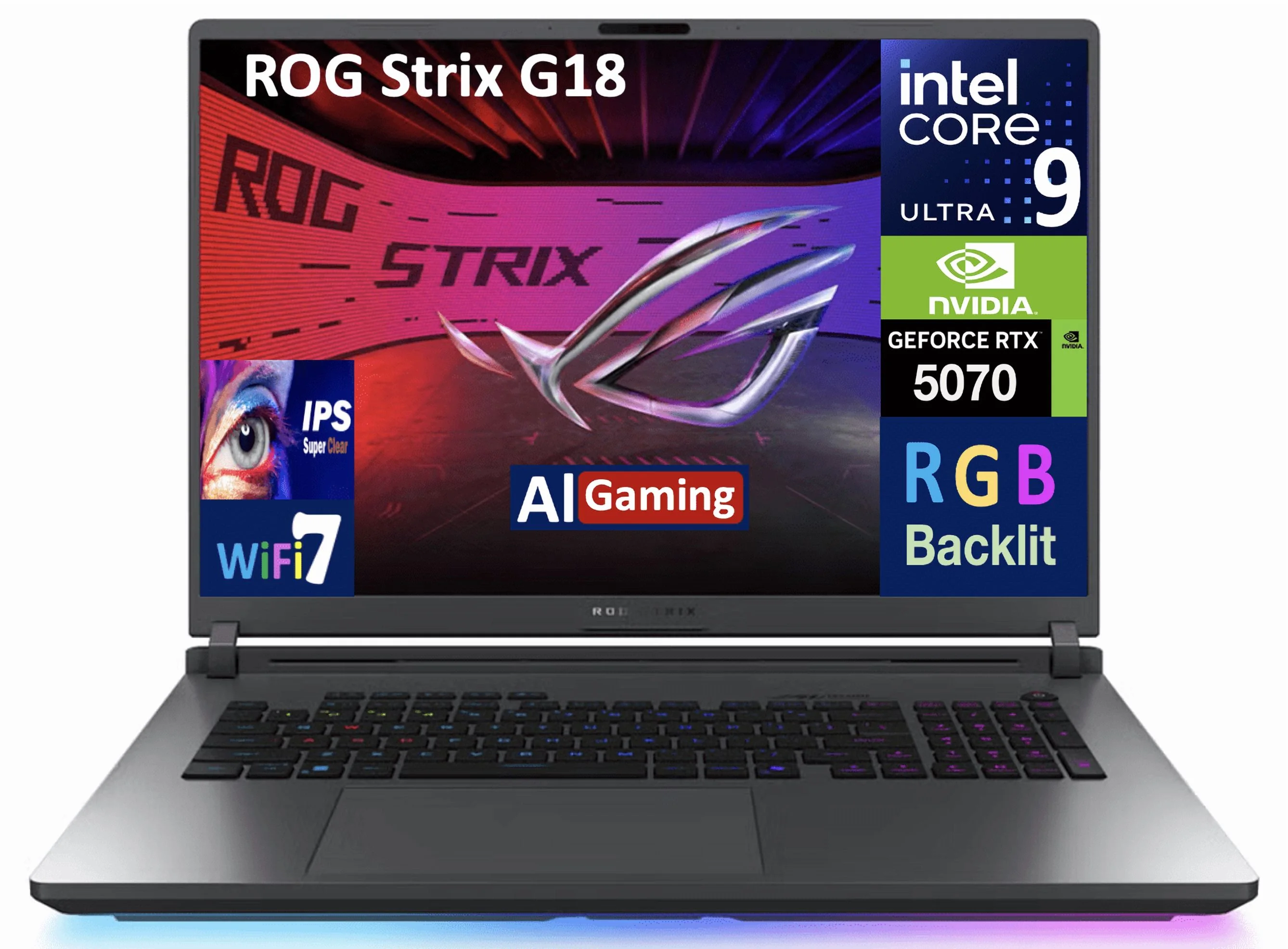 ASUS ROG Strix AI Gaming Laptop 18in 240Hz IPS WQXGA Display (Intel Ultra 9- 275HX, NVIDIA GeForce RTX 5070 8GB, 64GB DDR5, 8TB PCIe SSD, Win 11 Pro) w/Microsoft 365 Personal , DKZ USB Port Expander