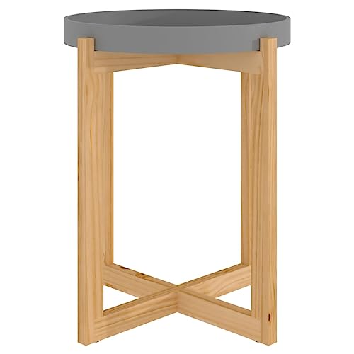 vidaXL Scandinavian Inspired Round Coffee Table – Gray Engineered Wood and Solid Pinewood – Compact Design – Ideal for Any Living Room Decor