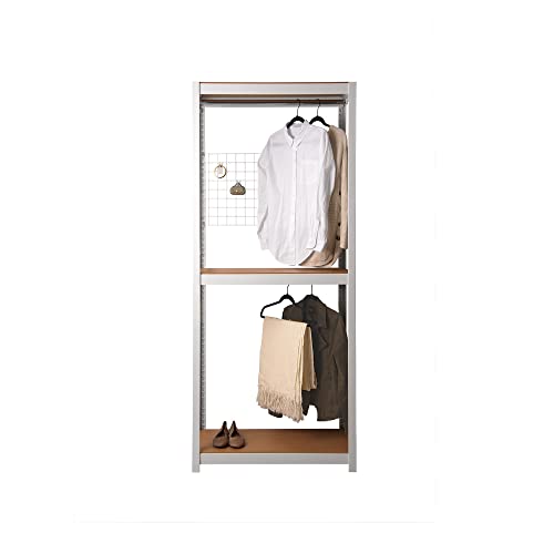 KEPSUUL White Double Rail Clothes Rack Heavy Duty Wardrobe Garment Shelf Customizable Modular Tall Metal Shelving and Storage with Meshboard for Bedroom, Closet, Mudroom 32.1