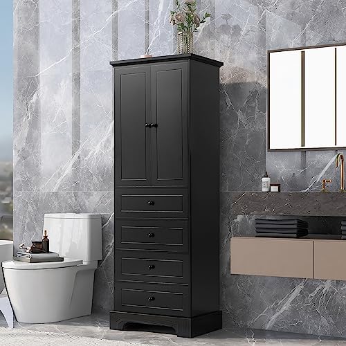 Harper & Bright Designs Storage Cabinet, 68.1 Inch Freestanding Floor Bathroom Storage Cabinet with 2 Doors and 4 Drawers for Bathroom, Office, Living Room (Grey)