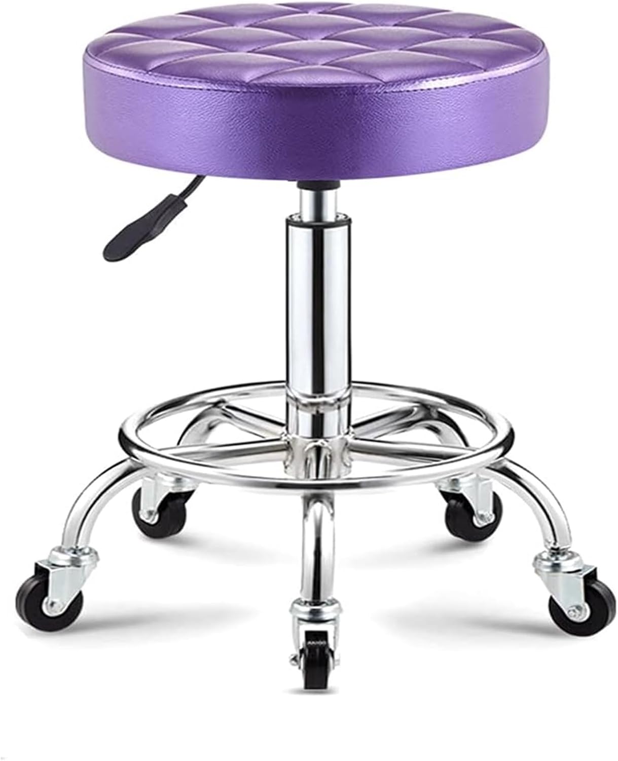 Rolling Stools Rotating Stool Adjustable Height Chrome Steel Bar Stool Round Cushion, Salon Rolling Swivel Chair On 5 Wheels,Leather Counter Stools Adjustable