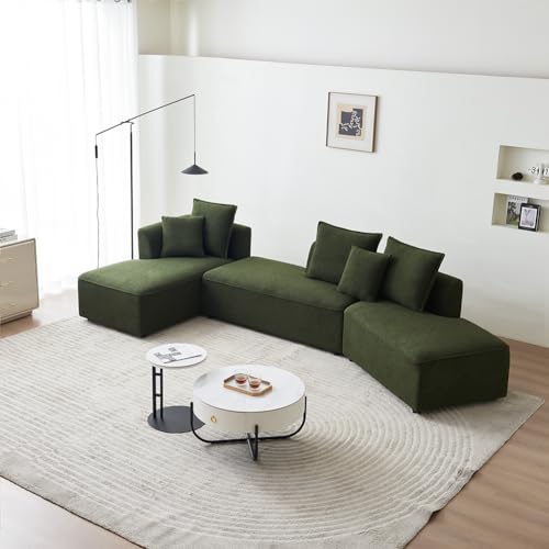 L Shape Sectional Couch, Modular Sectional Couch with 5 Pillows, Chaise Lounge, Upholstered Breathable Curved Sectional Sofa for Living Room