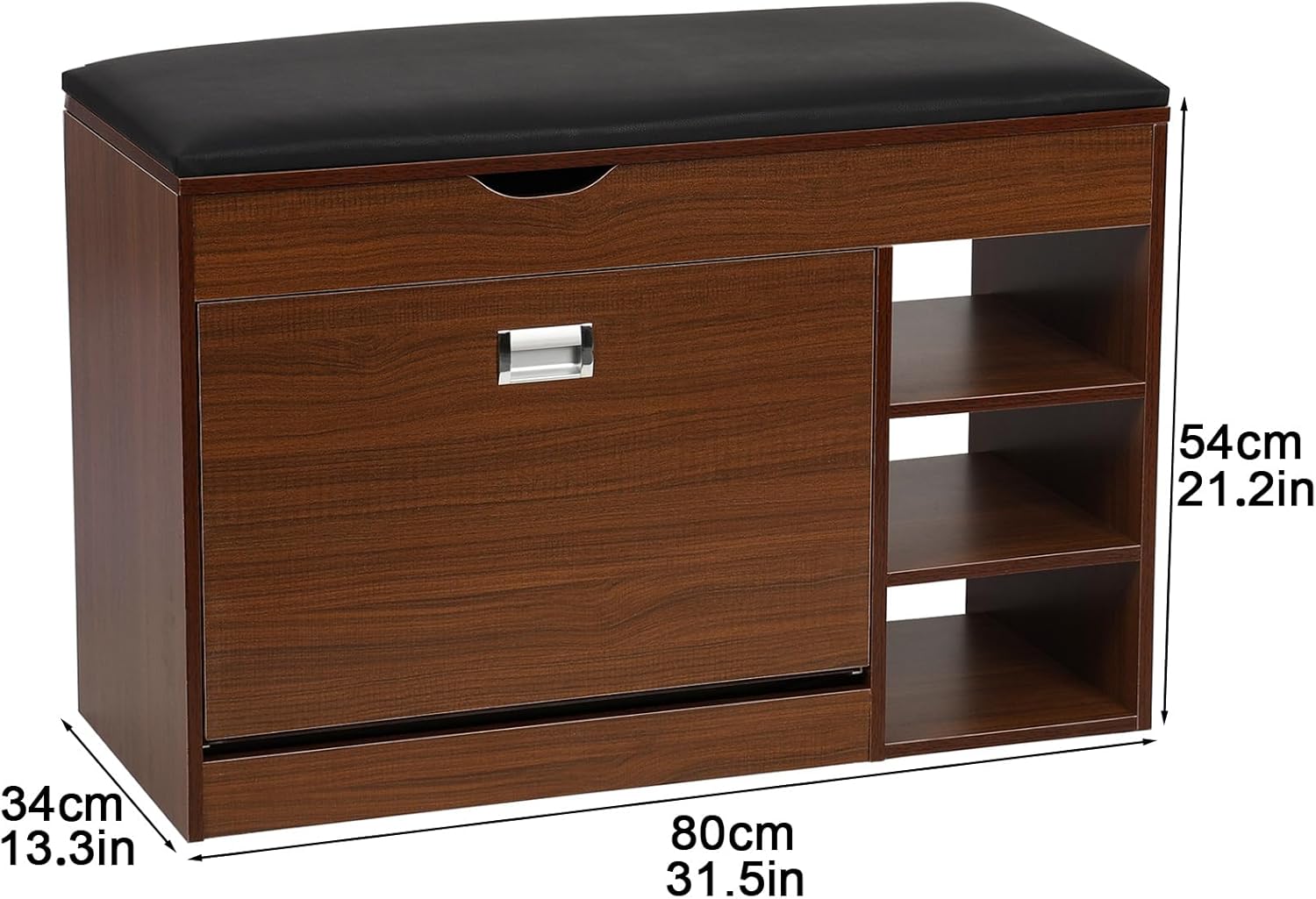 Storage Bench with Flip Drawers & Padded Seat Cushion, 3 Tiers Hallway Bench, Shoe Cabinet Shoe Bench, Hidden Shoe Rack Bench for Hallway, Bedroom