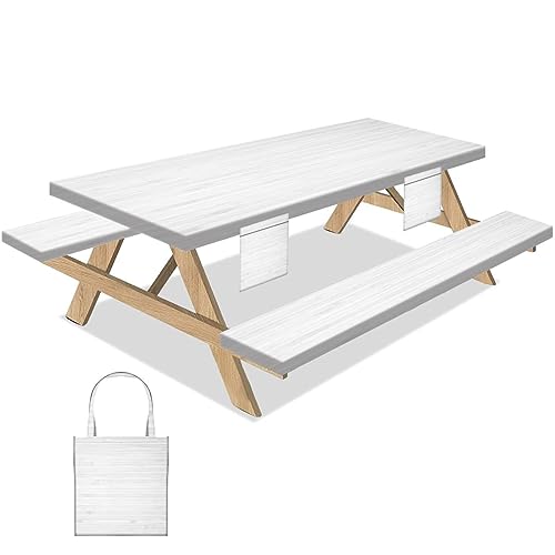 Outdoor Picnic Table Cover with Bench Covers 6Ft 3-pc Set Old Oak Wood Rustic Retro Elastic Extra Long Rectangular Tablecloth Camping Waterproof Wipeable