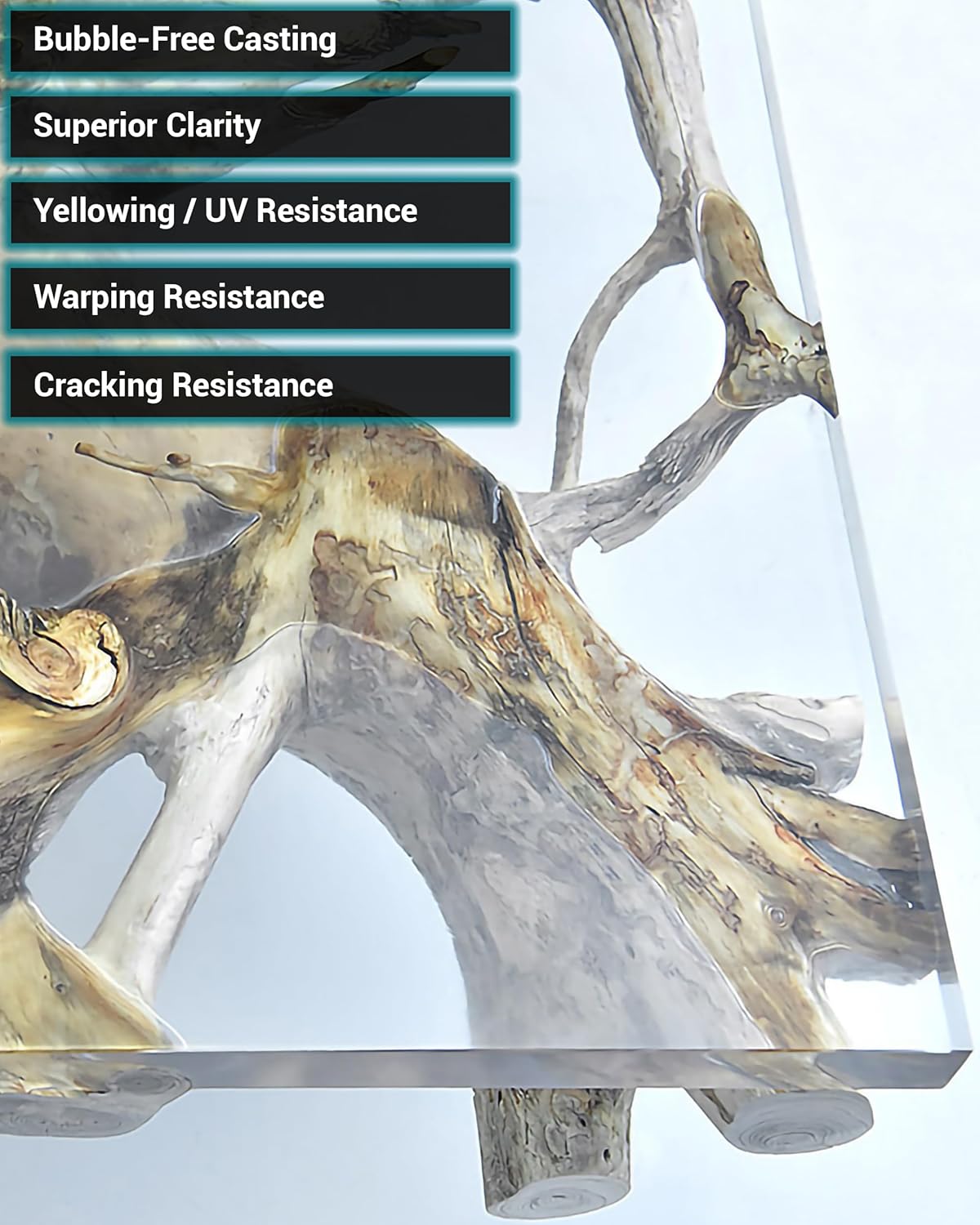 FlowCast Deep Pour Epoxy Resin Kit - 3.2 Gal +Tape 46 ft²: UV & Yellowing Resistant, Bio-Based Resin | Water Clear Epoxy for River/Ocean Tables & other Deep Casting Bubble Free Epoxy Projects