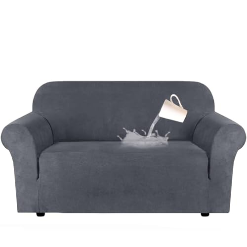 Sofa Cover, Velvet Suede Stretch Couch Cover for 1 2 3 4 Cushion Couch Loveseat Cover Non Slip Sofa Slipcover with Elastic Bottom Furniture Protector Washable(Light Coffee,Medium)