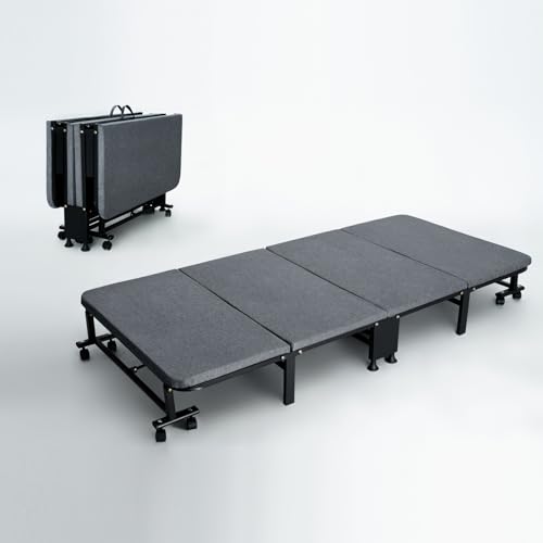 Foldable Bed, 4-Fold Storage Design (5-Position Adjustable headboard), Portable Single Bed, Great for Office Breaks, Hospital Companions, Camping and Home use (74.8 x 35.4 inches)