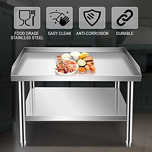 Stainless Steel Equipment Stand with Undershelf, NSF Commercial Prep & Work Table with Rear and Side Risers, Heavy Duty Grill for Kitchen, Bar, Restaurant, Home and Hotel,36x30x24