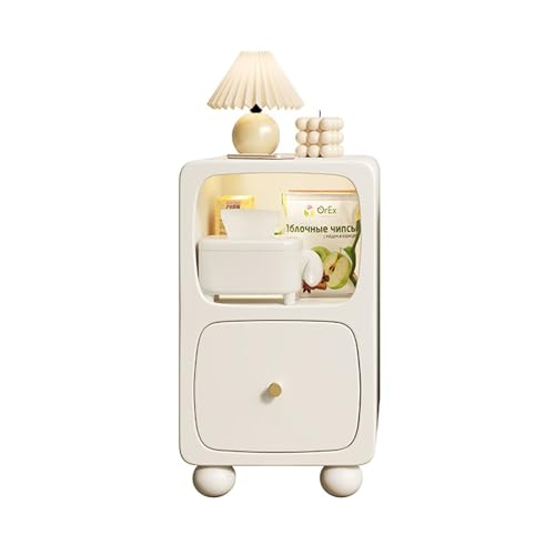 Walnut,30 * 38 * 49cm, Slim Bedside Cabinet, Narrow Solid Wood Nightstand, with Drawer & Storage Cabinet & Charging Station, for Living Room, Bedroom