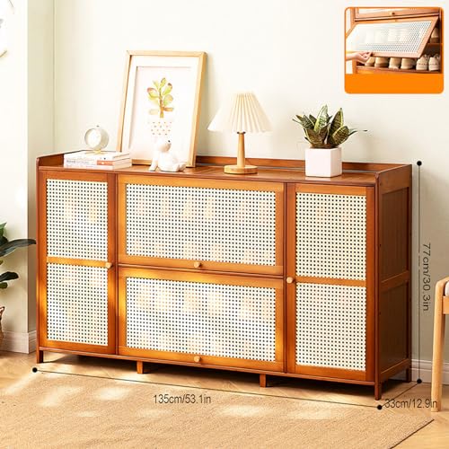 Shoe Storage Organizer for Entryway, Freestanding Bamboo Shoe Rack with Flip-out Drawers Narrow Slim Shoe Rack Cabinet for Bathroom, Hallway, Closet or Living Room,C-100 * 33 * 110cm