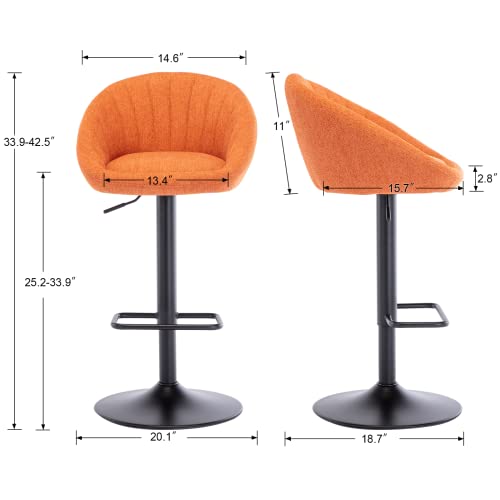 Swivel Bar Stools Bar Height set of 4 with Back Adjustable Counter Height Barstools, Modern Upholstered Stools for Kitchen Island Chairs with Black Legs for Home Bar/Pub, Grey Terrycloth