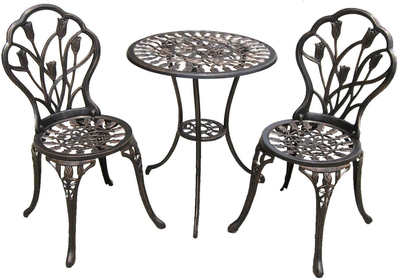 Christopher Knight Home Nassau Outdoor Cast Aluminum Bistro Furniture Set, 3-Pcs Set, Brown