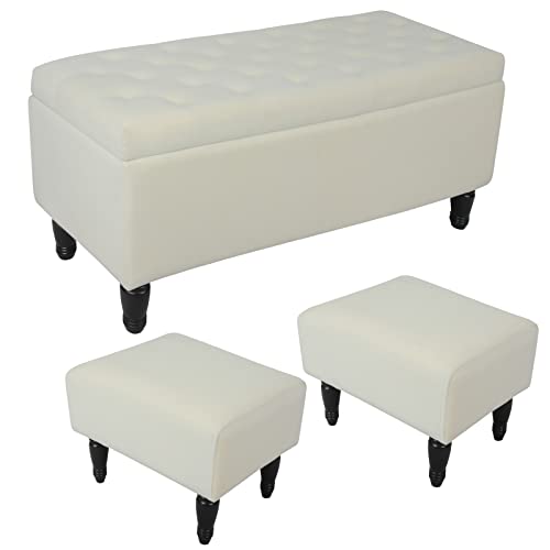 Babion Storage Bench for Bedroom End of Bed, Velvet Ottoman Bench with 2pcs Foot Rest, Storage Bench with Button Tufted, End of Bed Bench for Bedroom Living Room, Bench Beige
