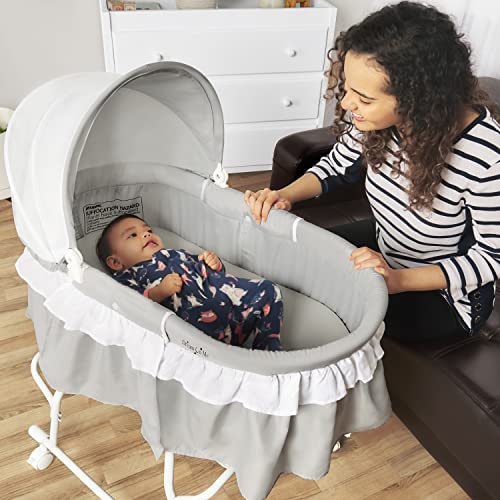 Lacy Portable 2-in-1 Bassinet & Cradle in Cream, Lightweight Baby Bassinet with Storage Basket, Adjustable and Removable Canopy