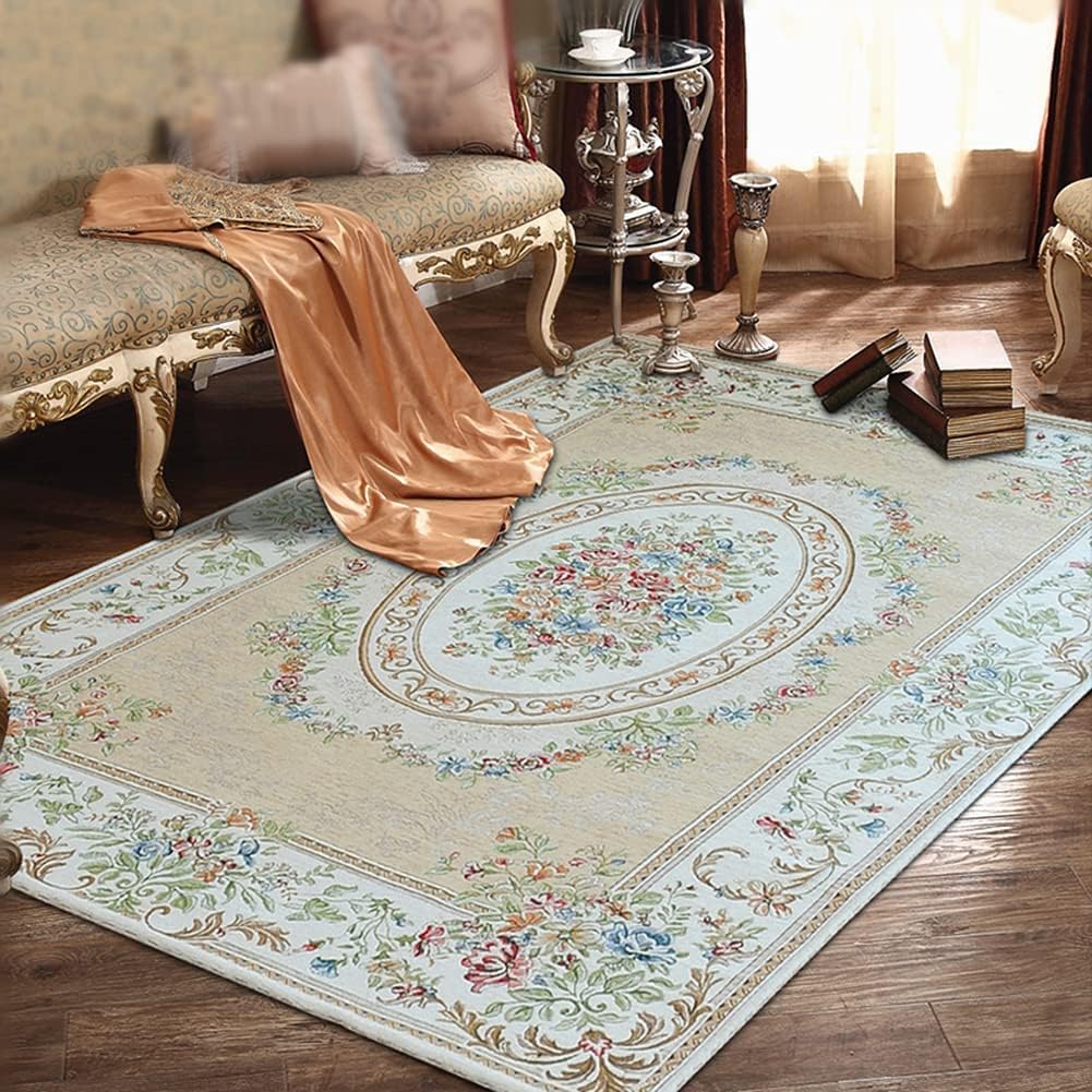 UKELER Home Collection Floral Design Modern Large Carpet for Living Room/Dining Room Floor (78.7''x55'', Beige Garden)